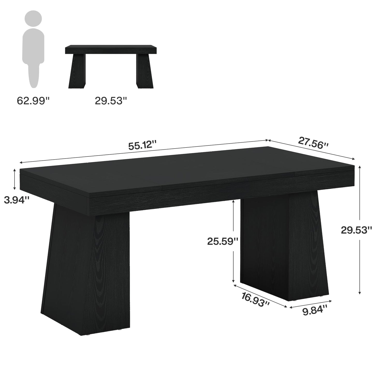 Tribesigns 55" Executive Desk, Wooden Office Desk with Double Pedestal, Modern Simple Computer Writing Table for Home Office, Light Brown