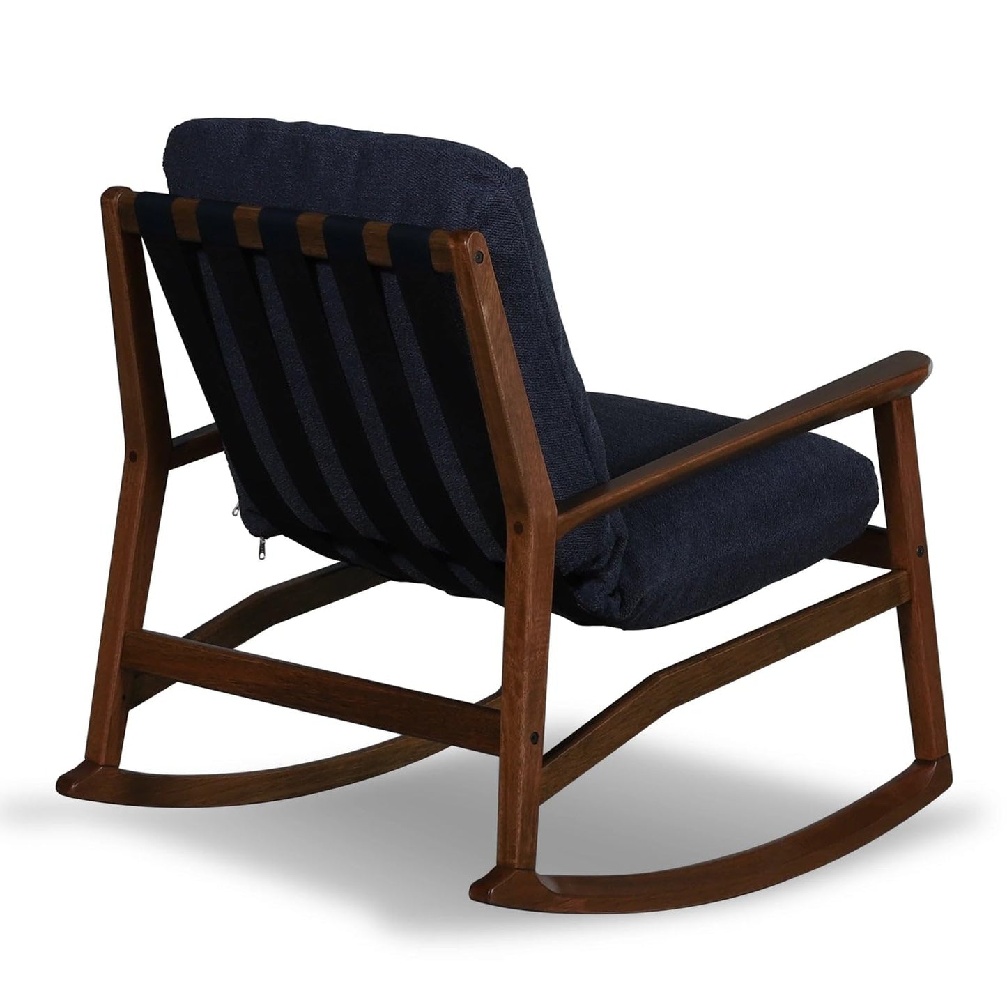 Grain Wood Furniture Solid Wood Mid Century Rocking Chair with Off-White Performance Boucle Cushions