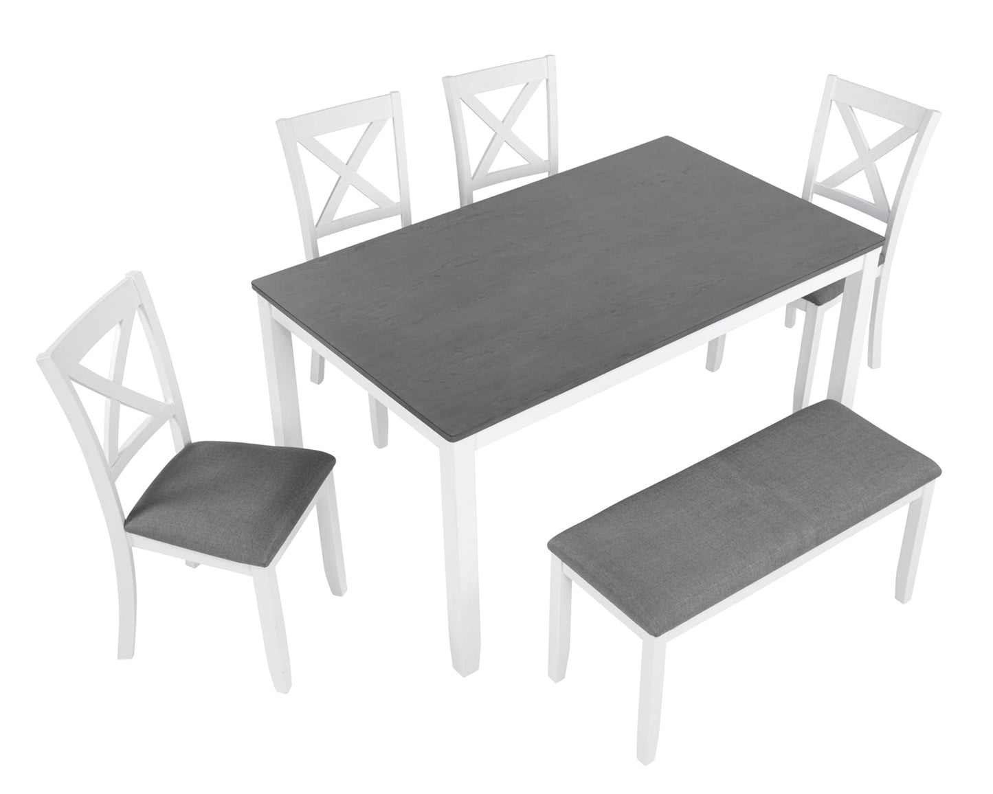 LKTART 6 Piece Kitchen Dining Set, 58.5" Rectangular Wooden Dinner Table with 4 Upholstered Chairs and a Bench for Living Room, Home Bar and Kitchen, Walnut