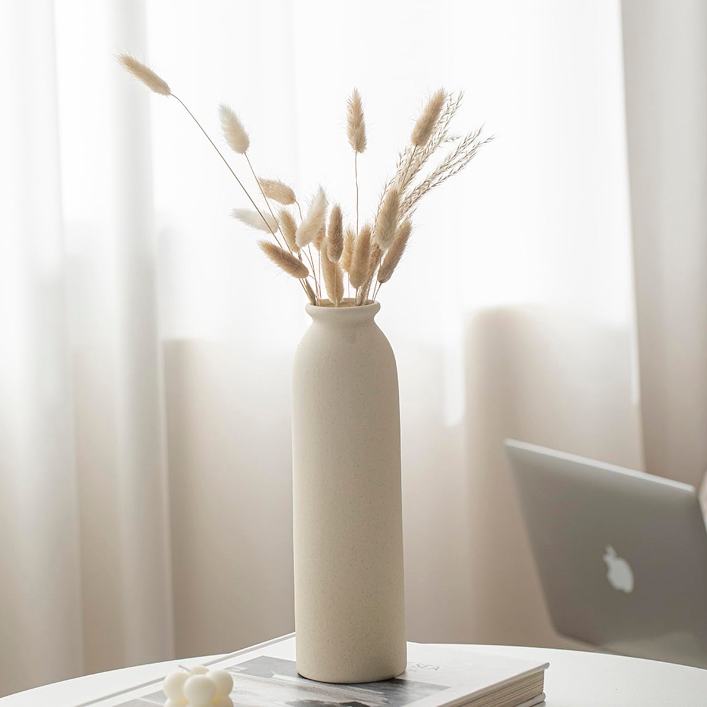 10.4 inches Tall Decorative Ceramic Vase Set, 3 Pieces, Nordic Modern Boho Style, White, Modern Farmhouse for Home Decor (Coffee Mix)