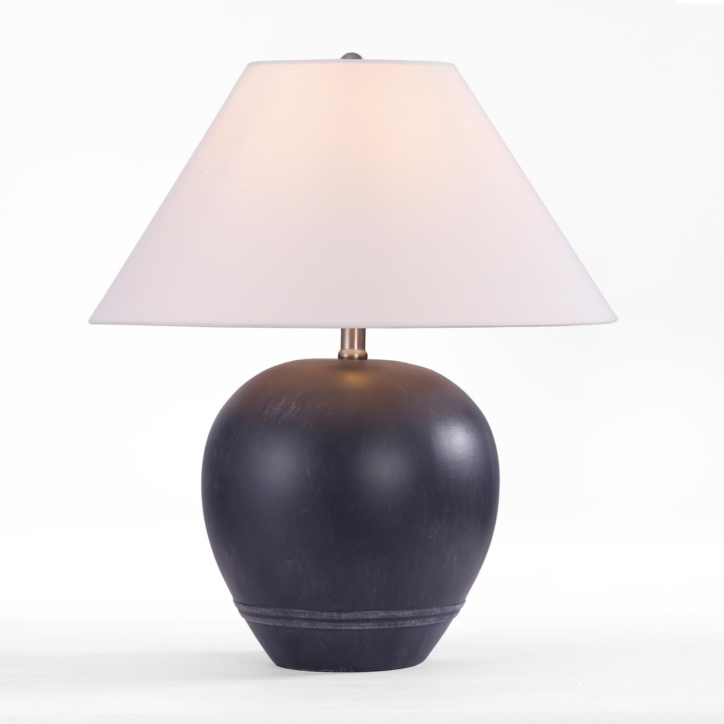Farmhouse Ceramic Table Lamp, 21" Rustic Table Lamp with Linen Shade, 3-Way Dimmable Bedside Nightstand Lamps for Bedroom, Living Room, E26 Socket, Dark Grey