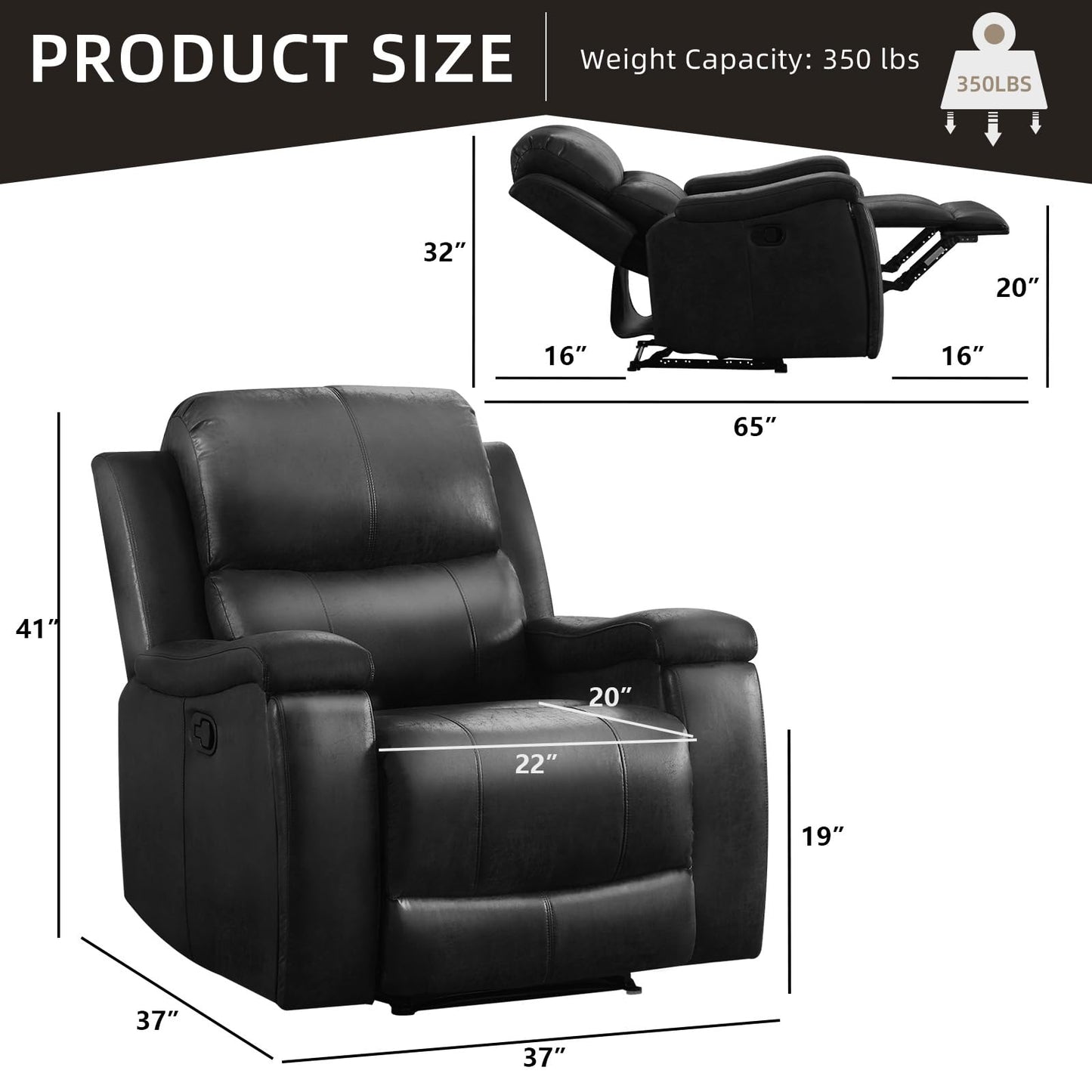 IOMOR Leather Recliner Chair, Manual Recliner Chair for Adults with Overstuffed Arms and Back, Single Sofa Recliner with Cup Holders for Living Room (1, Brown)