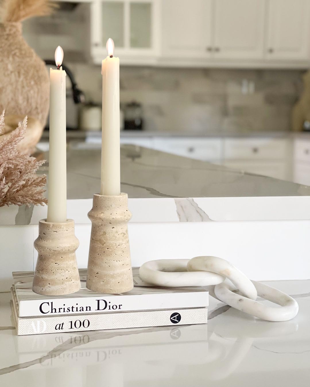 Vixdonos Marble Candle Holder Set of 2 Taper Candle Candlestick Mantle Candle Stand for Home Decor,Wedding,Party and Table Centerpieces(Brown)