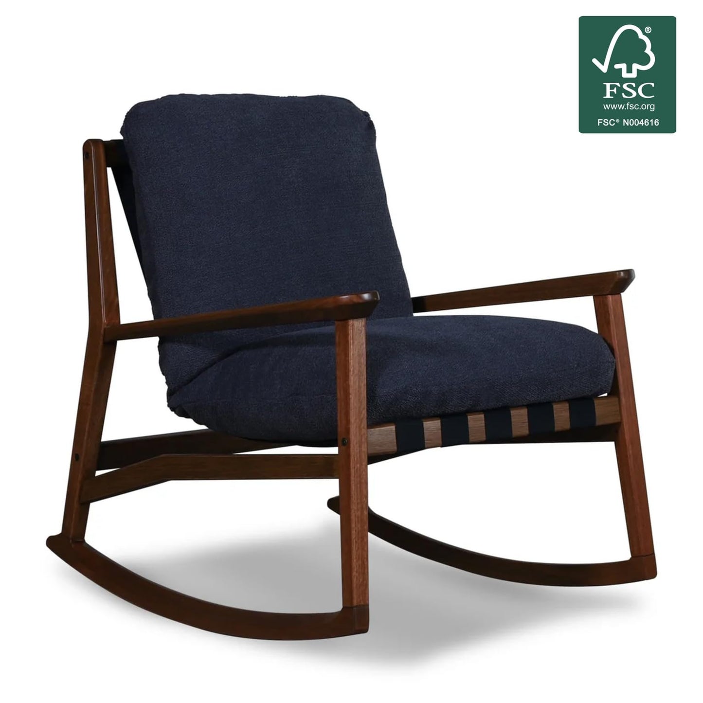 Grain Wood Furniture Solid Wood Mid Century Rocking Chair with Off-White Performance Boucle Cushions
