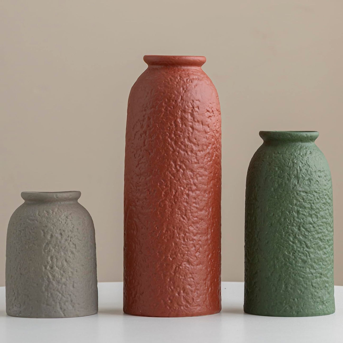 10.4 inches Tall Decorative Ceramic Vase Set, 3 Pieces, Nordic Modern Boho Style, White, Modern Farmhouse for Home Decor (Coffee Mix)
