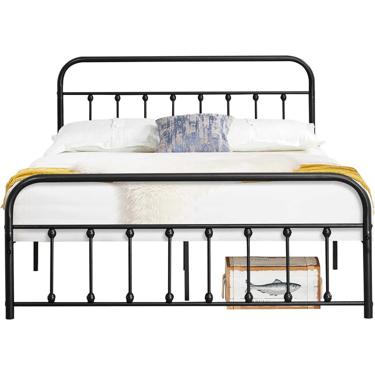 VECELO King Size Victorian Style Metal Bed Frame with Headboard/Mattress Foundation/No Box Spring Needed/Under Bed Storage and Strong Slat Support Purple Bronze