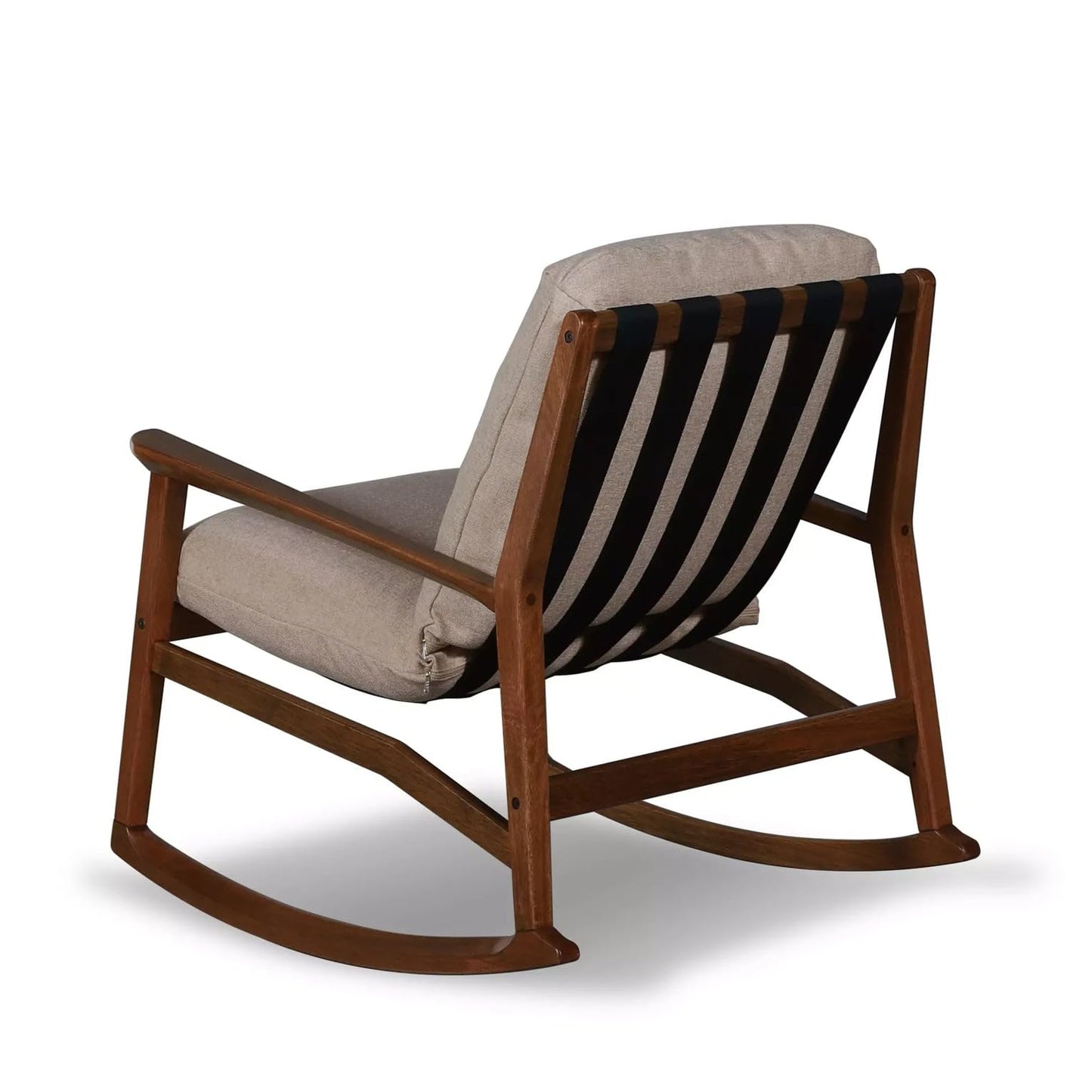 Grain Wood Furniture Solid Wood Mid Century Rocking Chair with Off-White Performance Boucle Cushions
