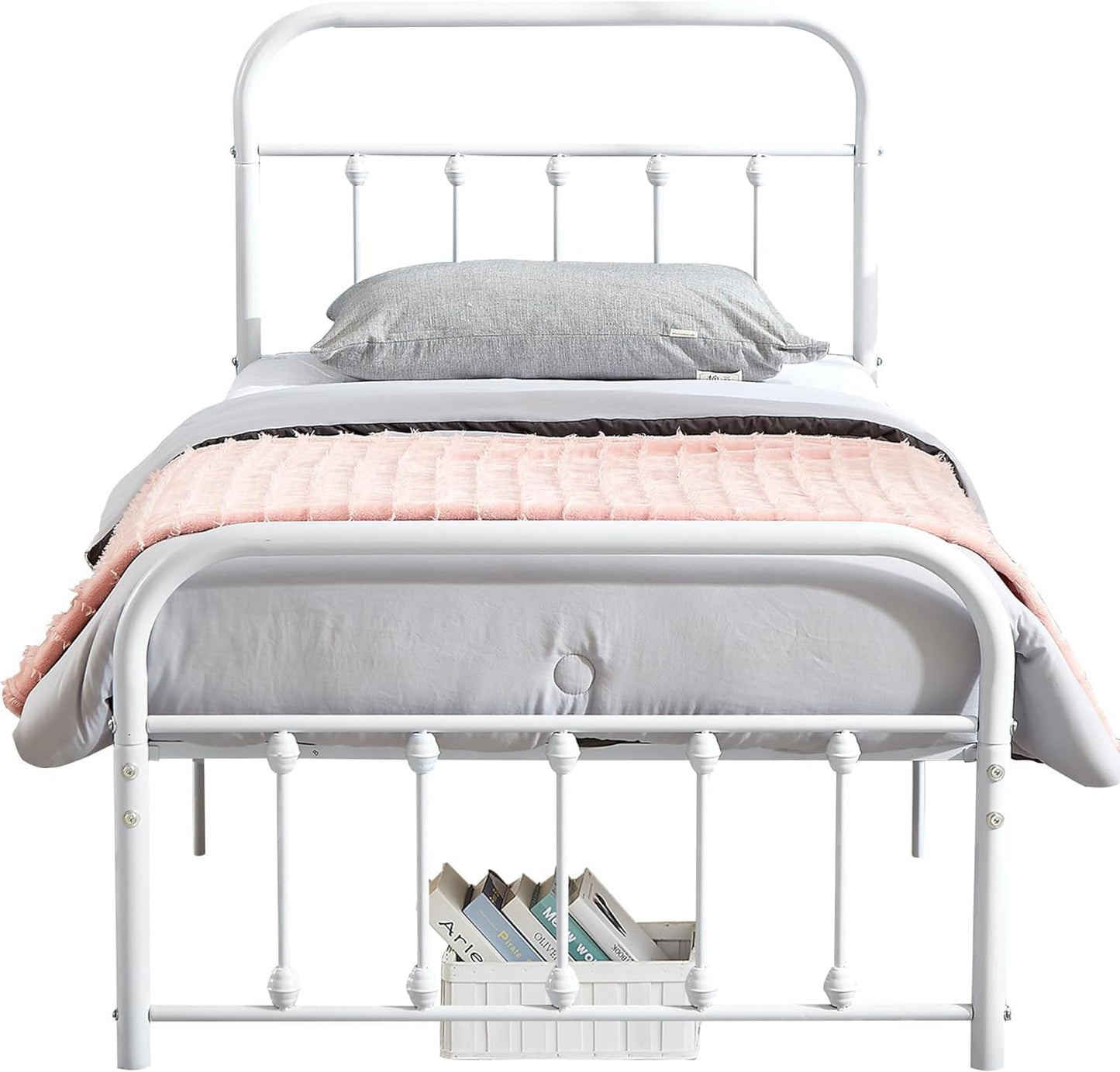 VECELO King Size Victorian Style Metal Bed Frame with Headboard/Mattress Foundation/No Box Spring Needed/Under Bed Storage and Strong Slat Support Purple Bronze