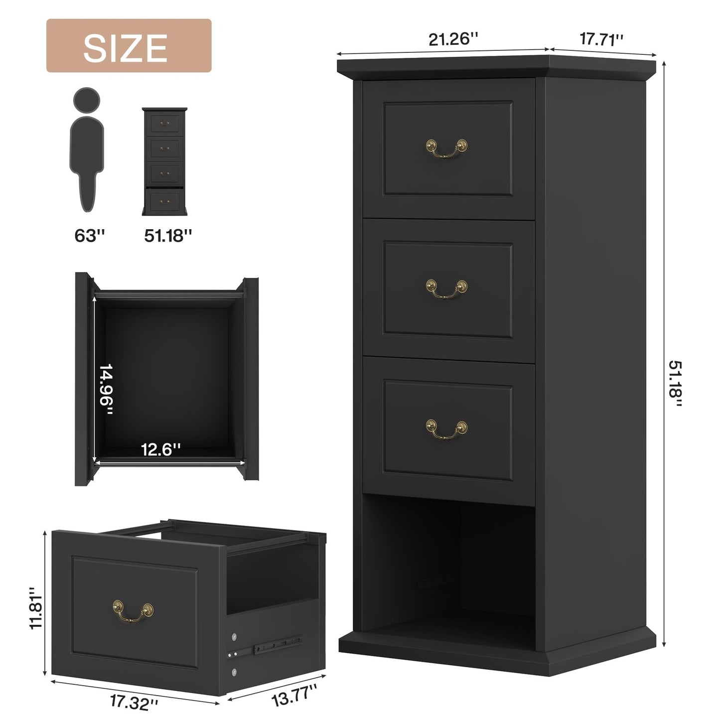 Tribesigns 4-Drawer File Cabinet, Vertical Wood Filing Cabinet for A4/Letter/Legal Size, Tall File Storage Printer Stand with Hanging Rails for Home Office, Classic Dark Walnut Finish