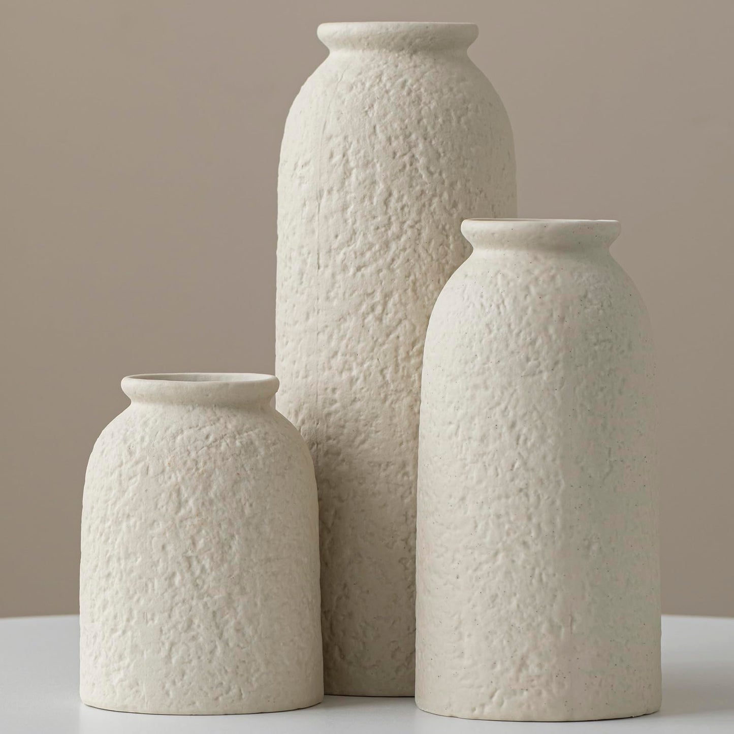 10.4 inches Tall Decorative Ceramic Vase Set, 3 Pieces, Nordic Modern Boho Style, White, Modern Farmhouse for Home Decor (Coffee Mix)