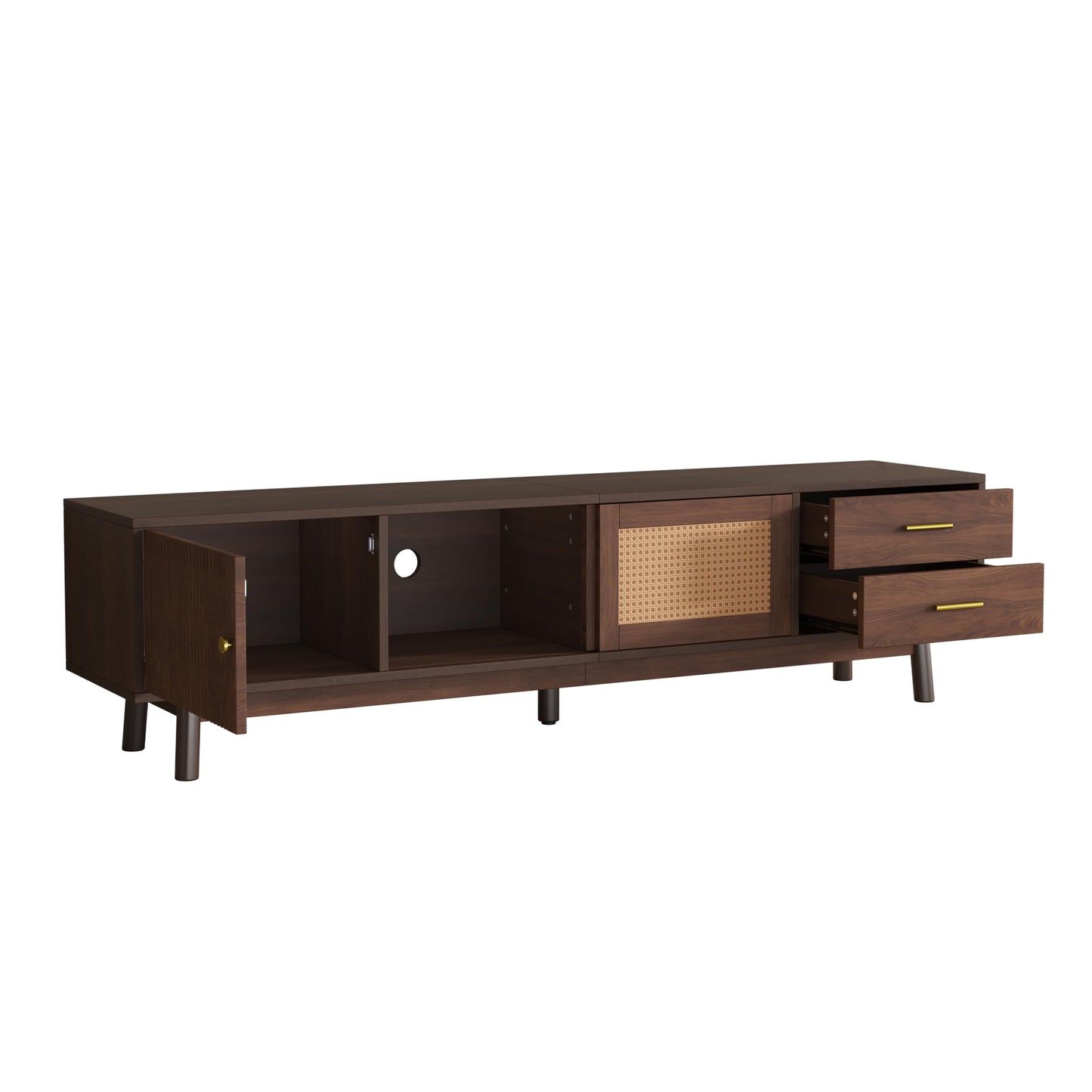 LKTART 67" Mid Century Modern TV Stand for 65/70/75/80" TVs,Entertainment Center with Sliding Doors and Drawers,Media Console for Living Room