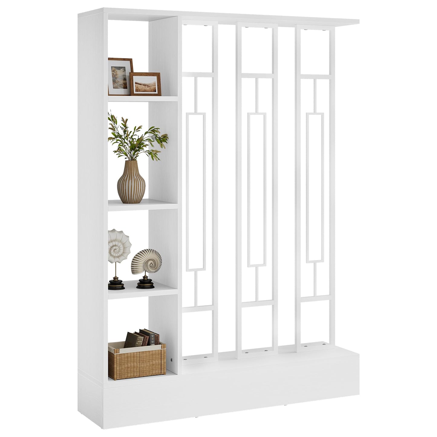 Tribesigns Wall Room Divider with Display Shelves, 70.9" Modern Freestanding Room Divider Screen with Sturdy Base, Wall Partition for Home & Office (Brown & Black, 47.2" W x 11.8" D x 70.9" H)
