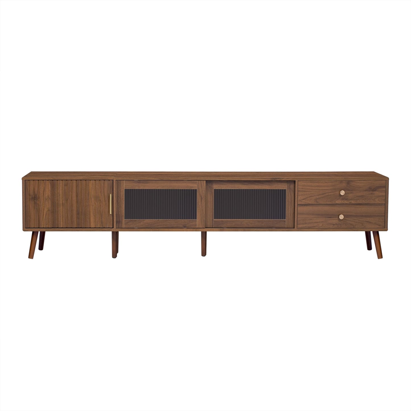LKTART 67" Mid Century Modern TV Stand for 65/70/75/80" TVs,Entertainment Center with Sliding Doors and Drawers,Media Console for Living Room