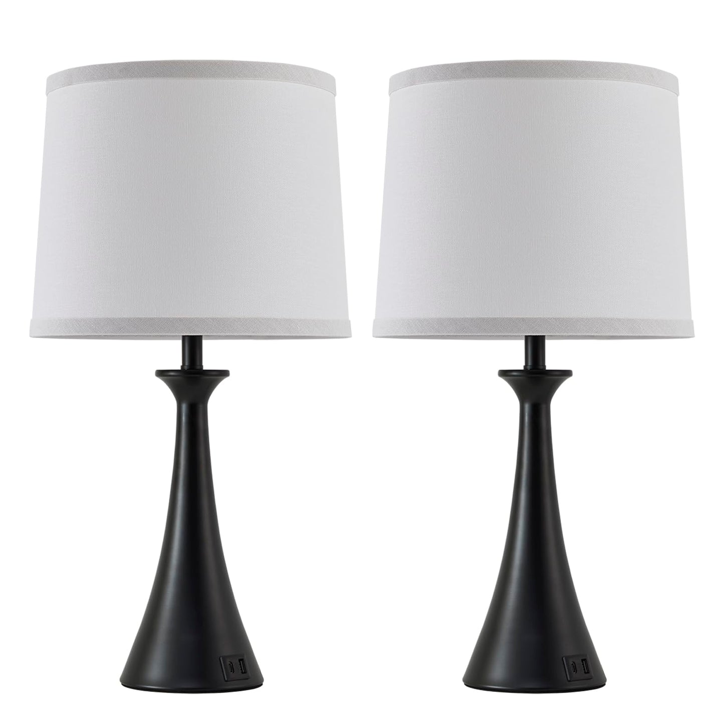 Touch Lamp for Living Room Bedroom, 21" Table Lamps Set of 2 with USB C+A Ports, Touch Bedside Lamps for Nightstand with 3 Way Dimmable, 2 LED Bulbs Included, Black