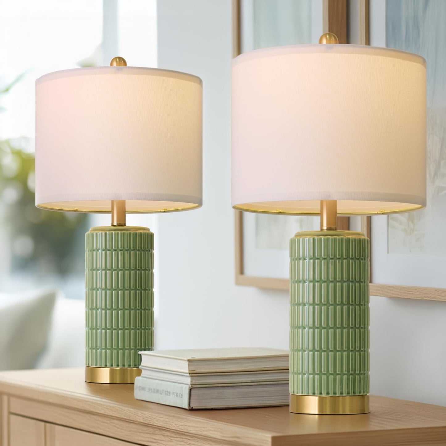 PoKat 20.75" Small Modern Ceramic Table Lamps Set of 2 for Bedroom, White Bedside Lamps for Night Stands, Farmhouse Desk Decor Gift Nightstand Table Lamps for Living Room End Table Beige