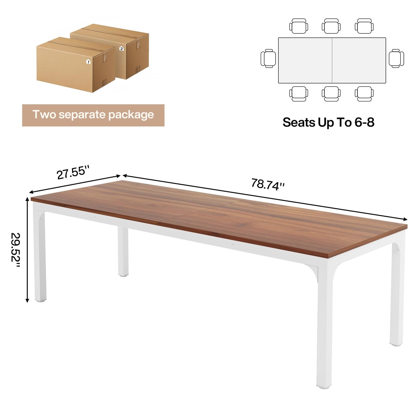 Tribesigns 6.5 FT Conference Room Table, 78.74" W x 27.56" D Large Office Conference Table, Modern Seminar Meeting Table Desk for Boardroom, Meeting Room (1, Rustic Brown)