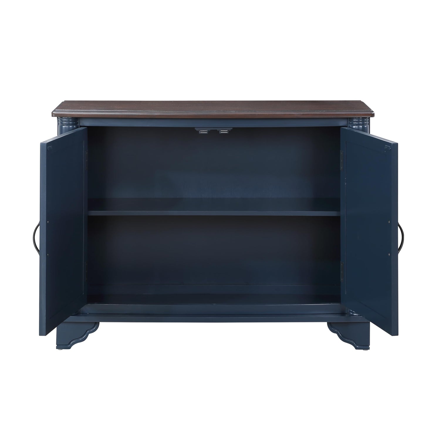 LKTART 40" Sideboard Buffet Accent Storage Cabinet with Carved Pattern Side Board Solid Wood Frame for Kitchen, Living Room, Entryway,Hallway (Blue+Brown)