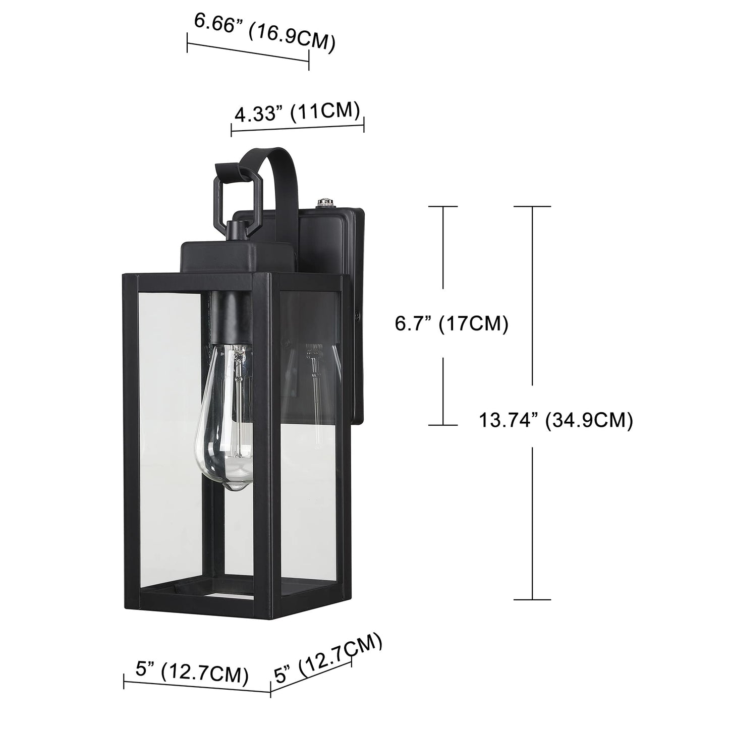 18 Inch Dusk to Dawn Outdoor Wall Light Fixtures, Large Exterior Waterproof Light Fixtures, Black Modern Porch Lights with E26 Sockets & Glass Shades, Wall Sconces for Patio, Garage, Front Door