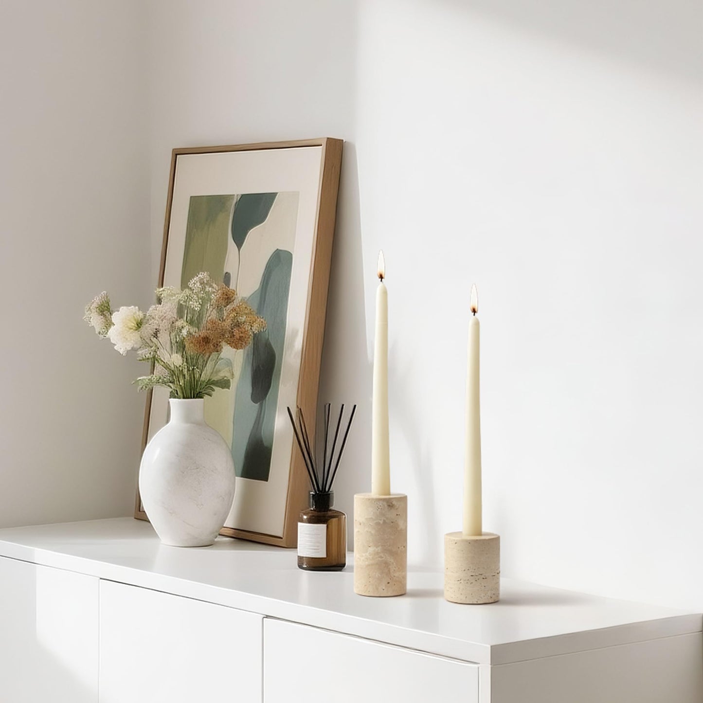 Candle Holders True Natural Marble Set of 2 Decorative Candlestick Holder for Table Centerpieces Home Dinning Party Wedding Birthday Premium Candles Stand for 3/4 inch Candles Beige (ZT017R)