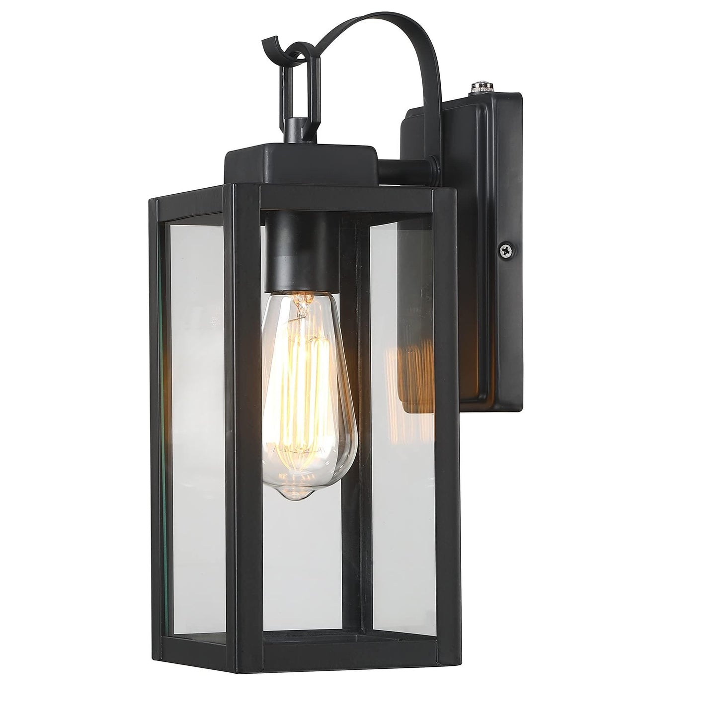 18 Inch Dusk to Dawn Outdoor Wall Light Fixtures, Large Exterior Waterproof Light Fixtures, Black Modern Porch Lights with E26 Sockets & Glass Shades, Wall Sconces for Patio, Garage, Front Door