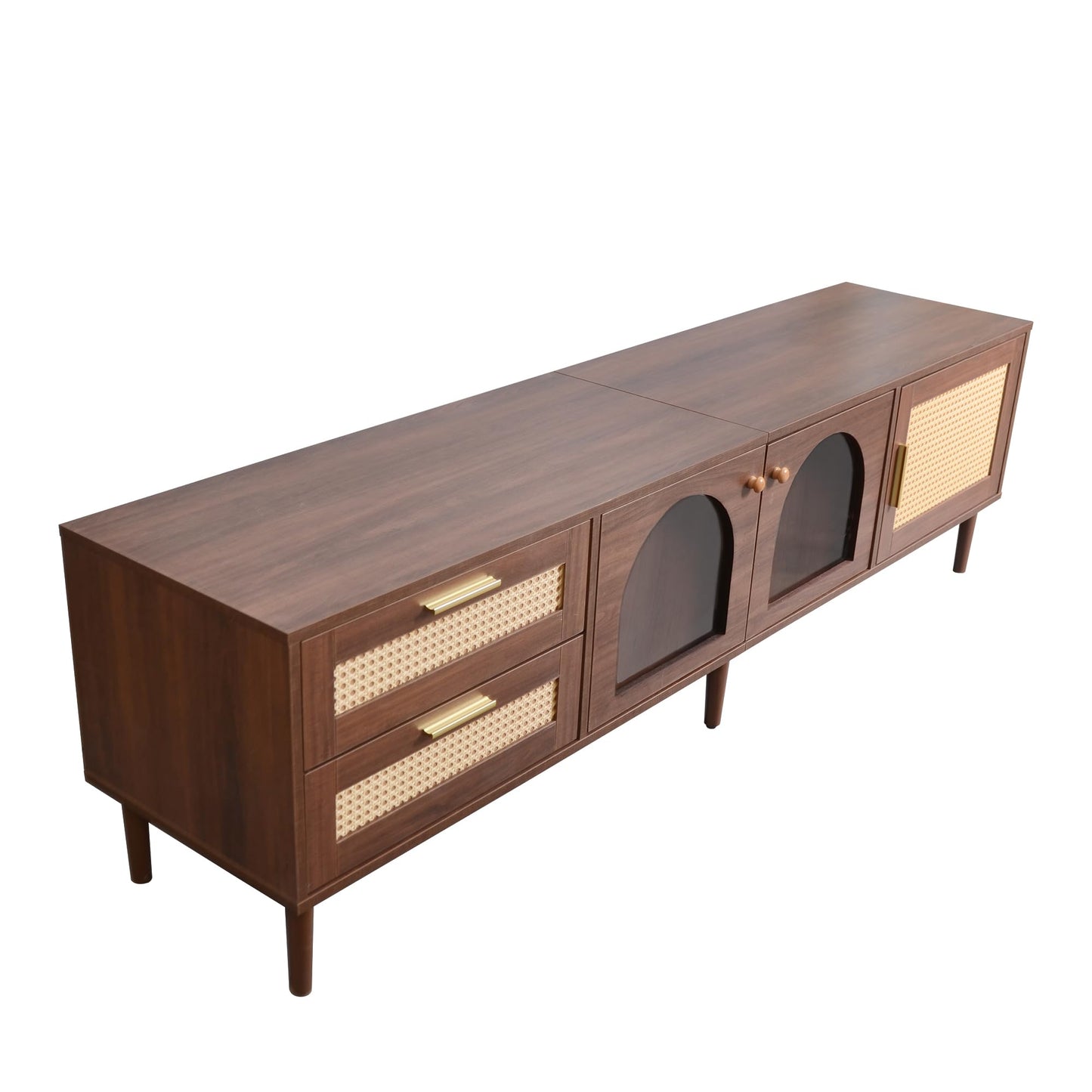 LKTART 67" Mid Century Modern TV Stand for 65/70/75/80" TVs,Entertainment Center with Sliding Doors and Drawers,Media Console for Living Room
