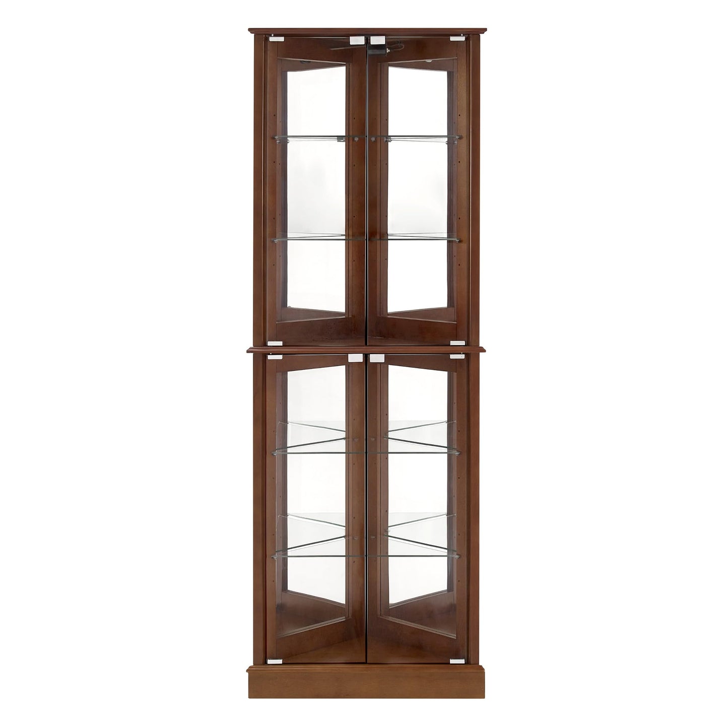 LKTART Corner Storage Cabinet,Glass Display Cabinet with Lights,Corner Curio Cabinet with Tempered Glass Doors and Shelves(70.5" T x15.4 D x 21.7" W Walnut)