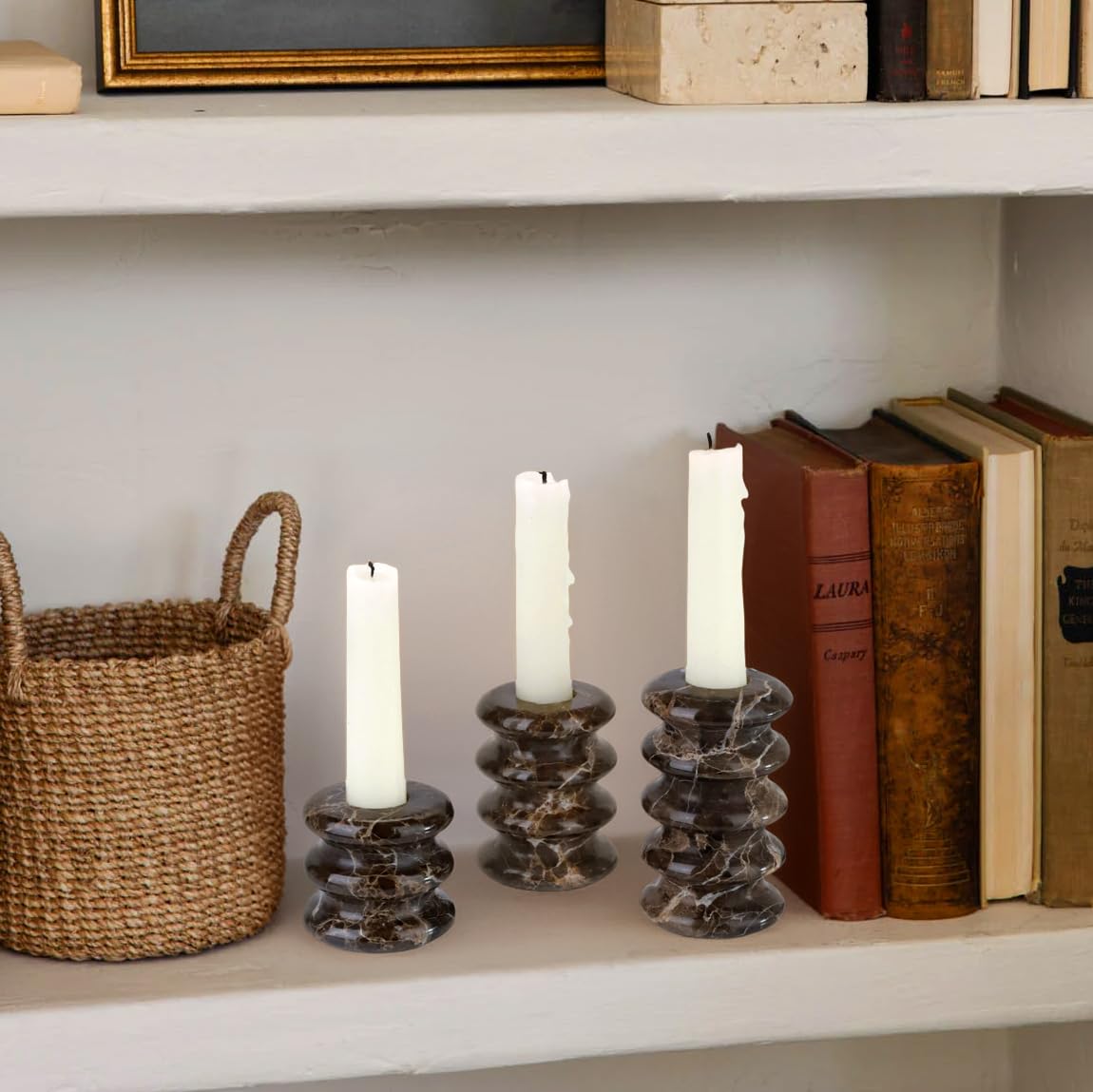 Vixdonos Marble Candle Holder Set of 2 Taper Candle Candlestick Mantle Candle Stand for Home Decor,Wedding,Party and Table Centerpieces(Brown)
