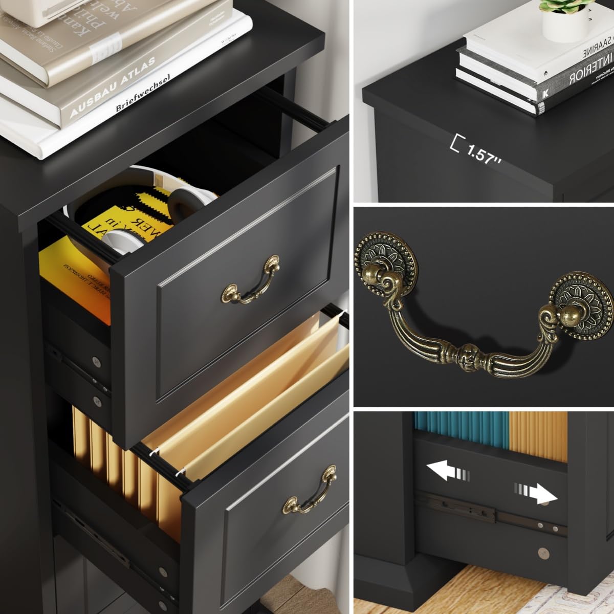 Tribesigns 4-Drawer File Cabinet, Vertical Wood Filing Cabinet for A4/Letter/Legal Size, Tall File Storage Printer Stand with Hanging Rails for Home Office, Classic Dark Walnut Finish