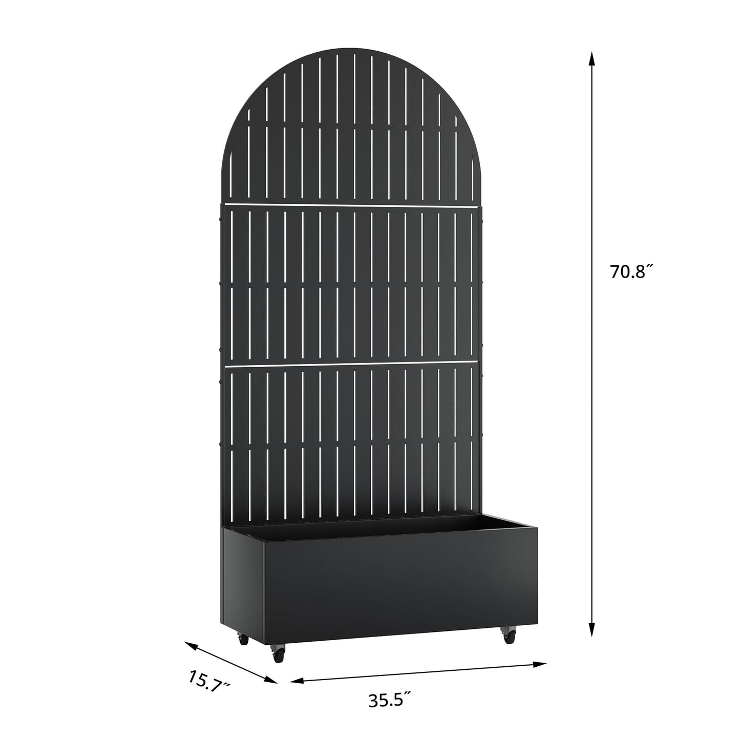 Metal Raised Garden Bed with Trellis and Wheels, 71"x47"x16" Planter Box with Privacy Screen & Drainage Holes, Arched Outdoor Garden Bed for Climbing Plants, Vegetables, Flowers (Black-Square)