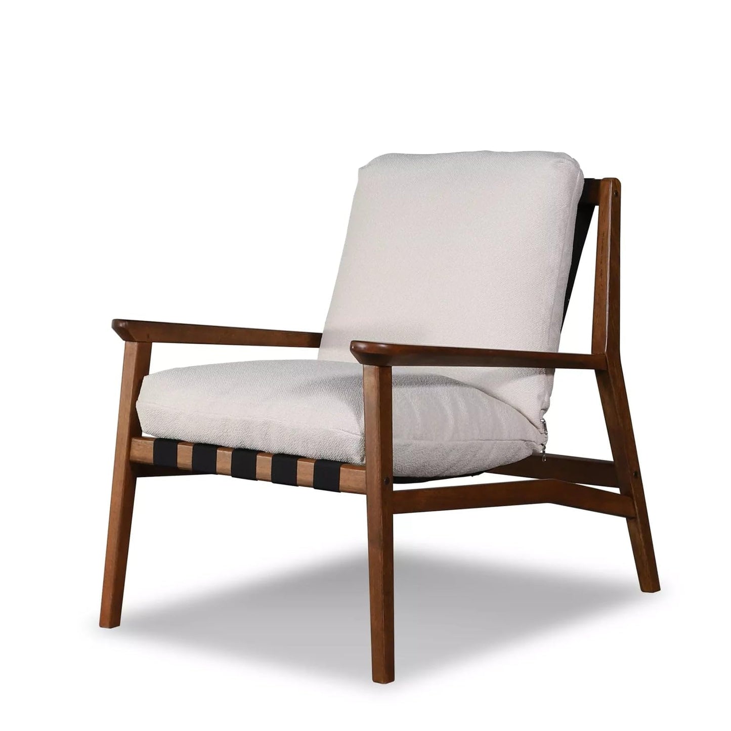 Grain Wood Furniture Solid Wood Mid Century Lounge Chair with Stone Gray Cushions