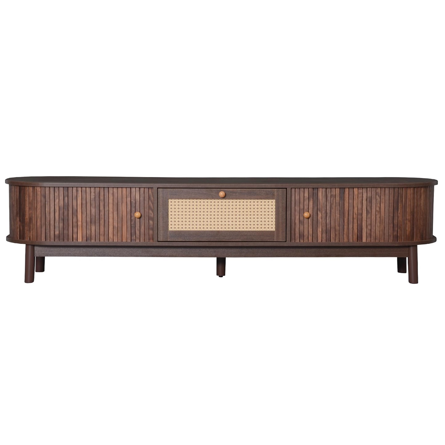 LKTART 67" Mid Century Modern TV Stand for 65/70/75/80" TVs,Entertainment Center with Sliding Doors and Drawers,Media Console for Living Room