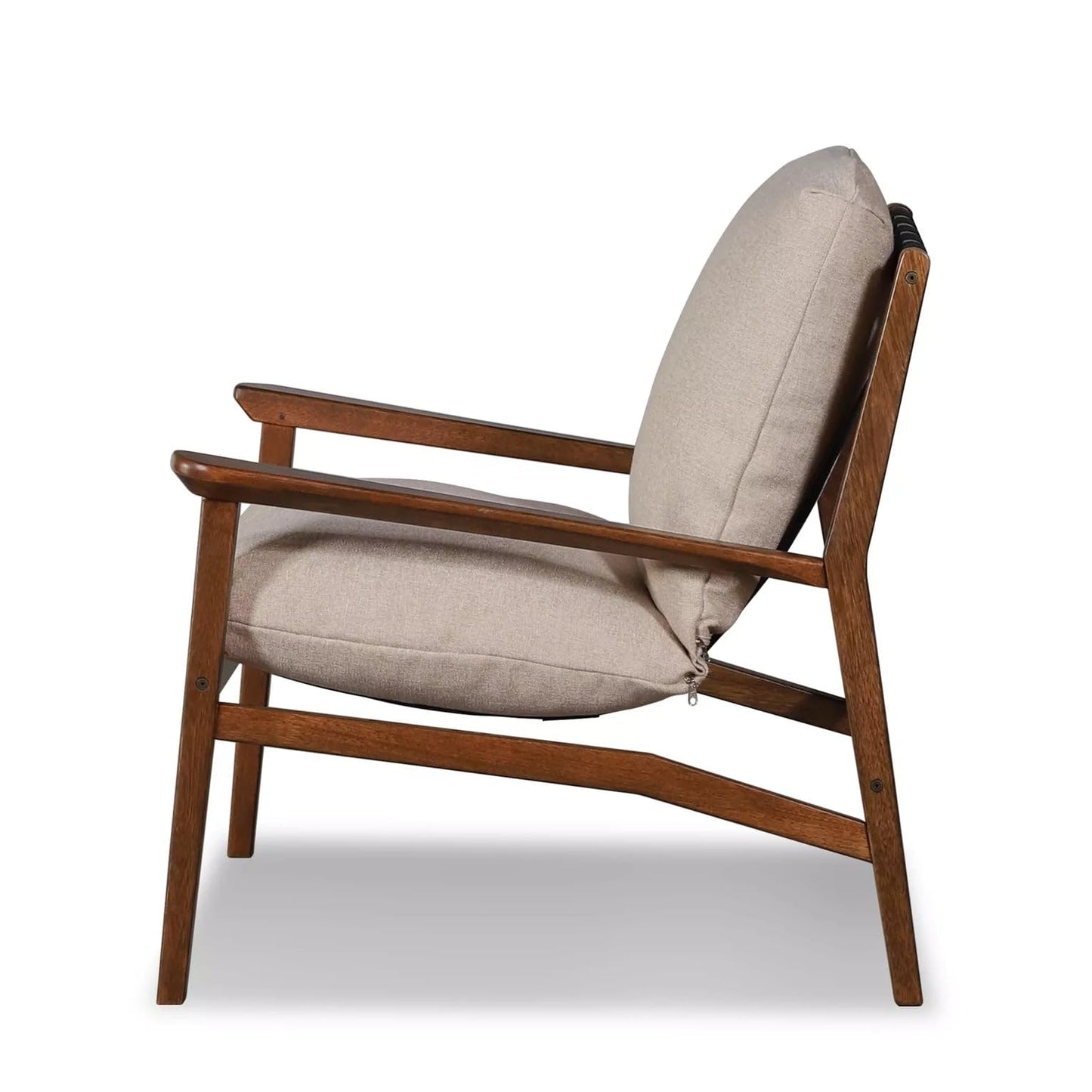 Grain Wood Furniture Solid Wood Mid Century Lounge Chair with Stone Gray Cushions