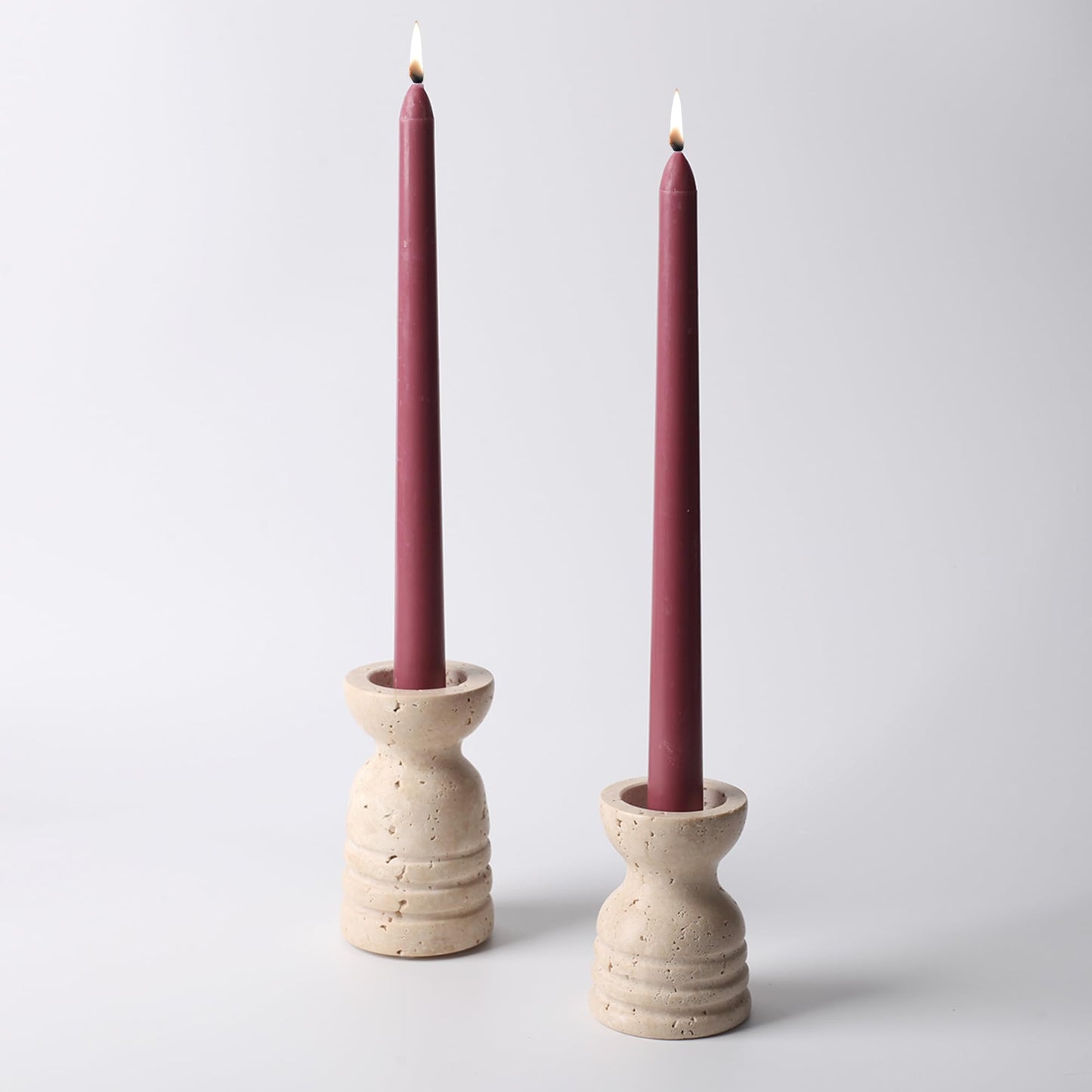 Candle Holders Italy True Natural Travertine Stone Set of 2 Premium Marble Candlestick Holder for Wedding Dinning Party Candle Stand for Dia 3/4" Taper Pillar Candles Color Beige (CH6065YL)