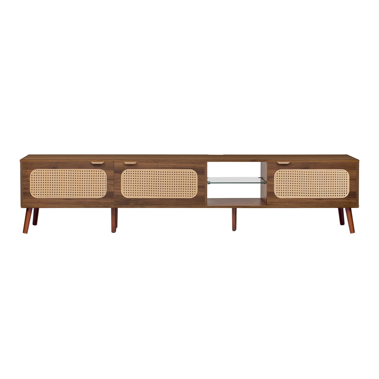 LKTART 67" Mid Century Modern TV Stand for 65/70/75/80" TVs,Entertainment Center with Sliding Doors and Drawers,Media Console for Living Room