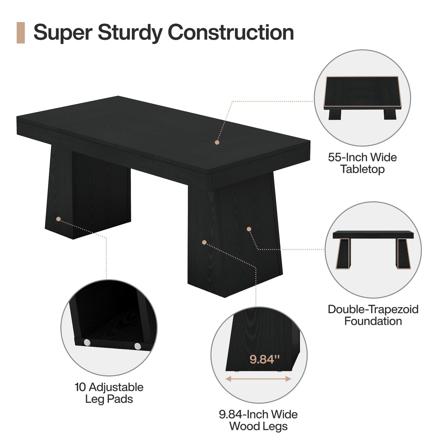 Tribesigns 55" Executive Desk, Wooden Office Desk with Double Pedestal, Modern Simple Computer Writing Table for Home Office, Light Brown