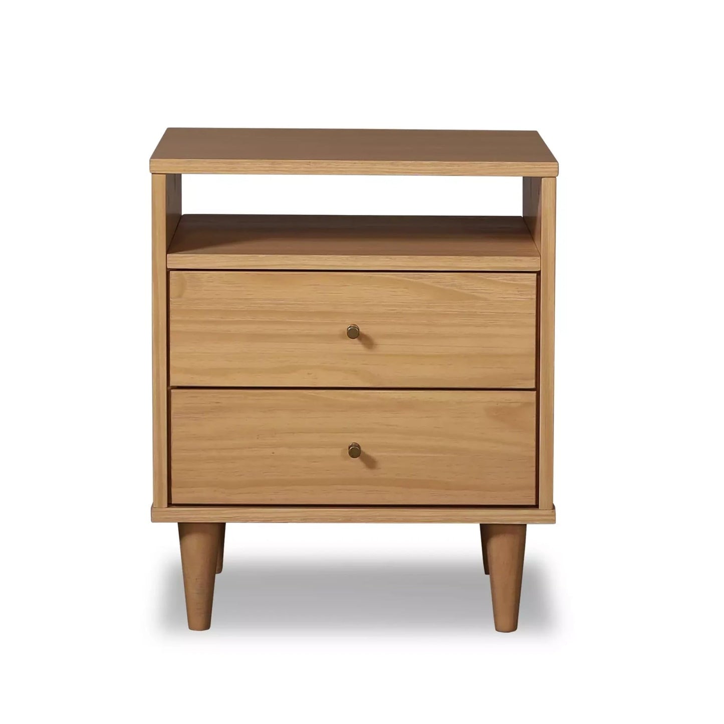 Grain Wood Furniture Mid Century 2-Drawer Nightstand, Solid Wood with a Brushed Walnut Finish