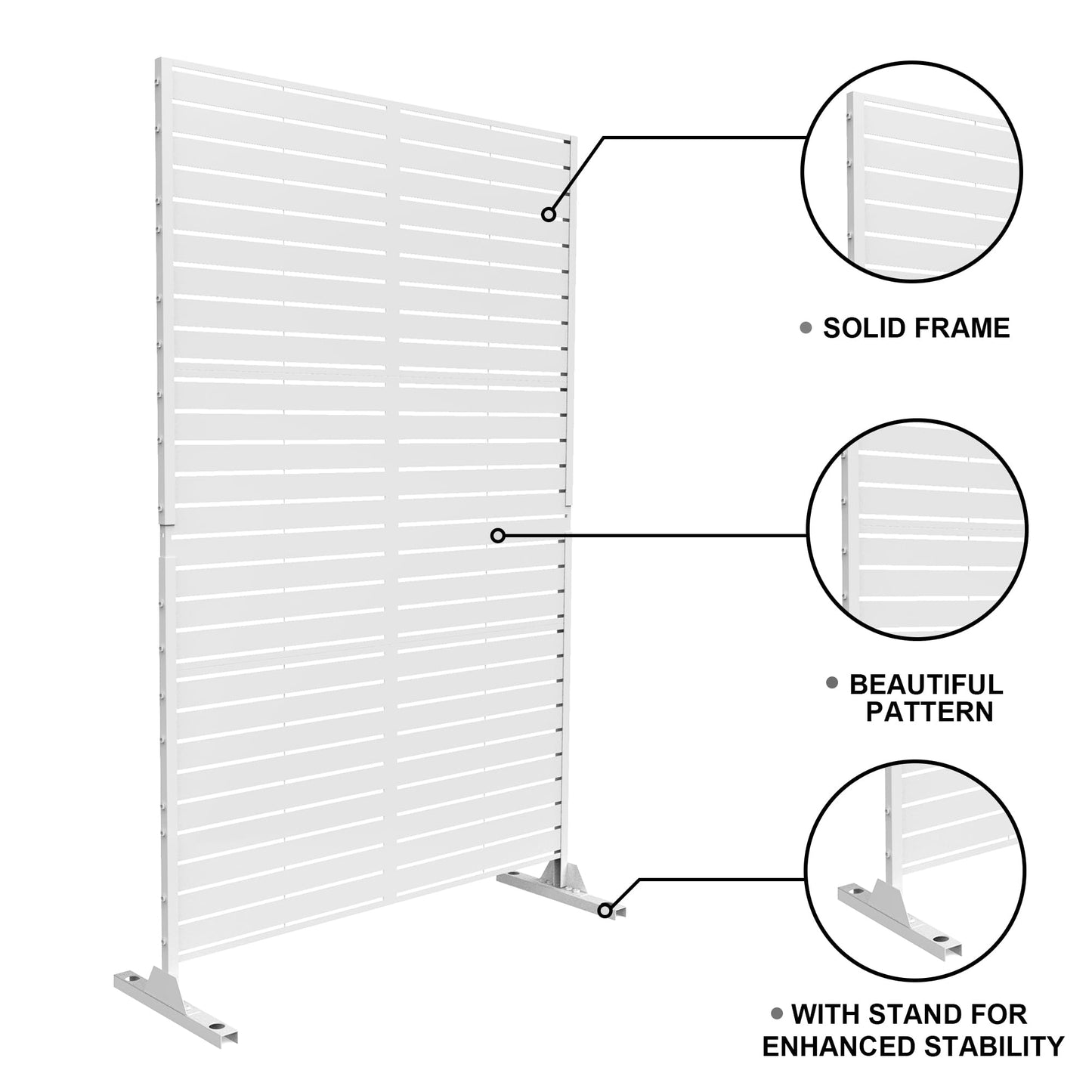 Outdoor Metal Privacy Screen with Stand, 72" H x 47" W Freestanding Outdoor Patio Divider, Decorative Patio Privacy Fence Panel for Garden Backyard Balcony Porch (Brown-Crossbanding)