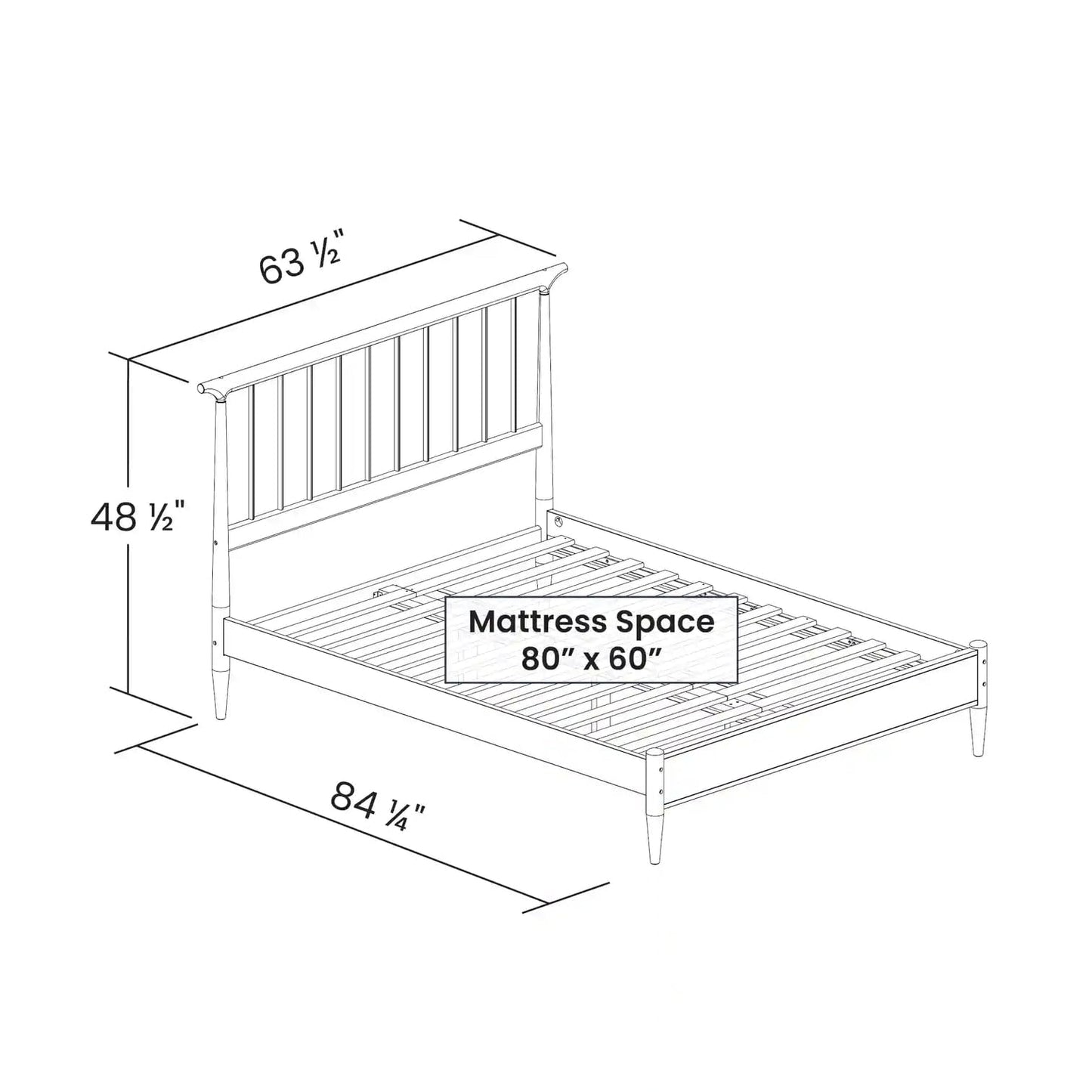 Grain Wood Furniture Mid Century Solid Wood Queen Size Spindle Bed with a Brushed Walnut Finish