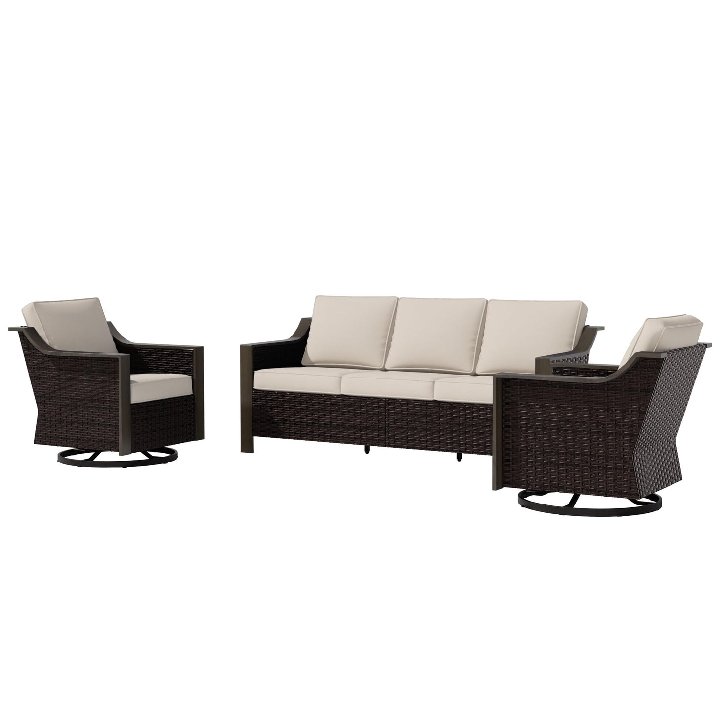 74 Inch Patio 3-Seater Sofa,PE Wicker Outdoor Lounge with Thick Removable Water-Resistant Cushions, Rust-Proof Steel Frame, 900LBS Capacity, Beige