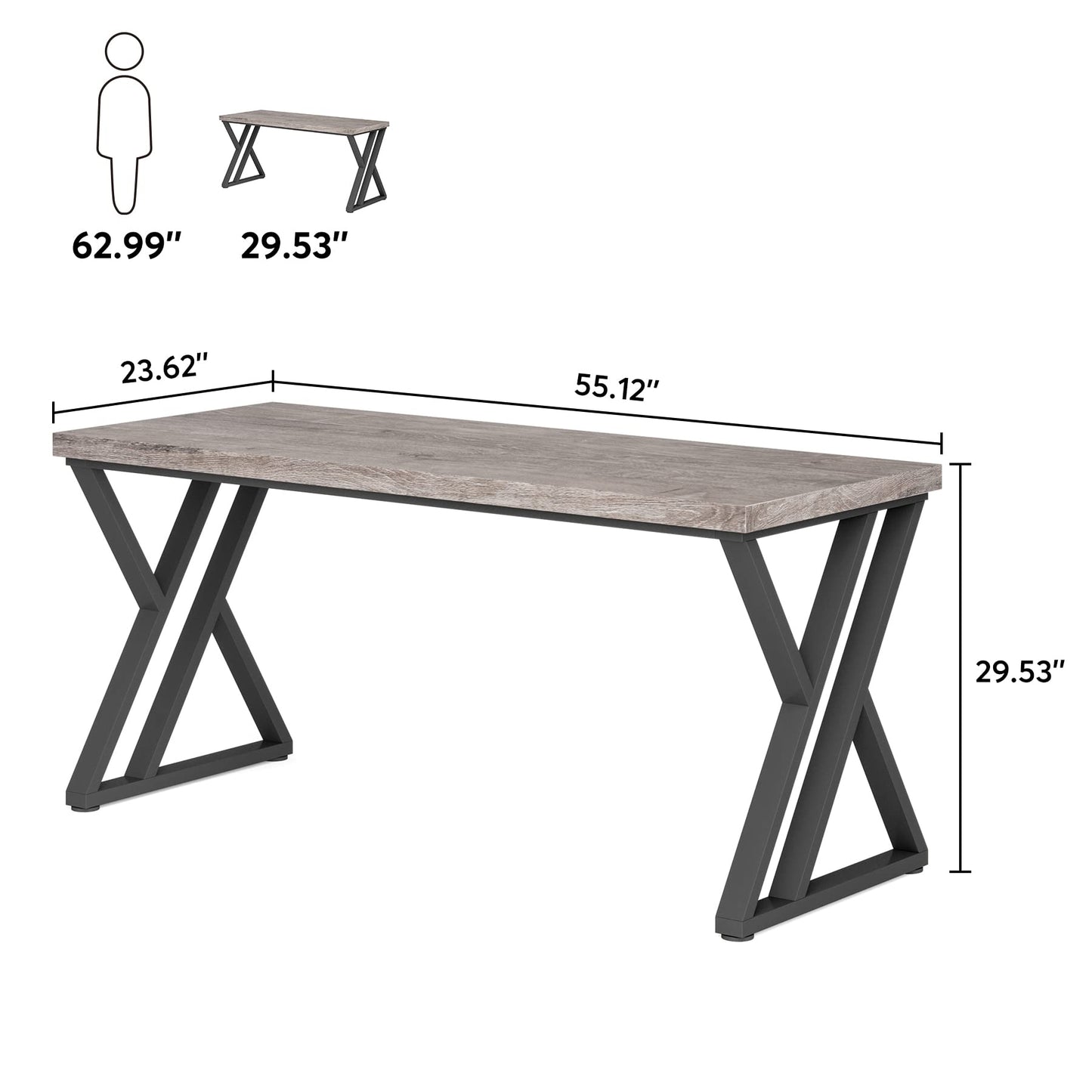 Tribesigns Modern Walnut/White 55" Heavy Duty Computer Desk, Study & Work Desk, 23.6"D x 55.1"W x 29.5"H, Z-Shaped Metal Legs, 330 lbs Capacity