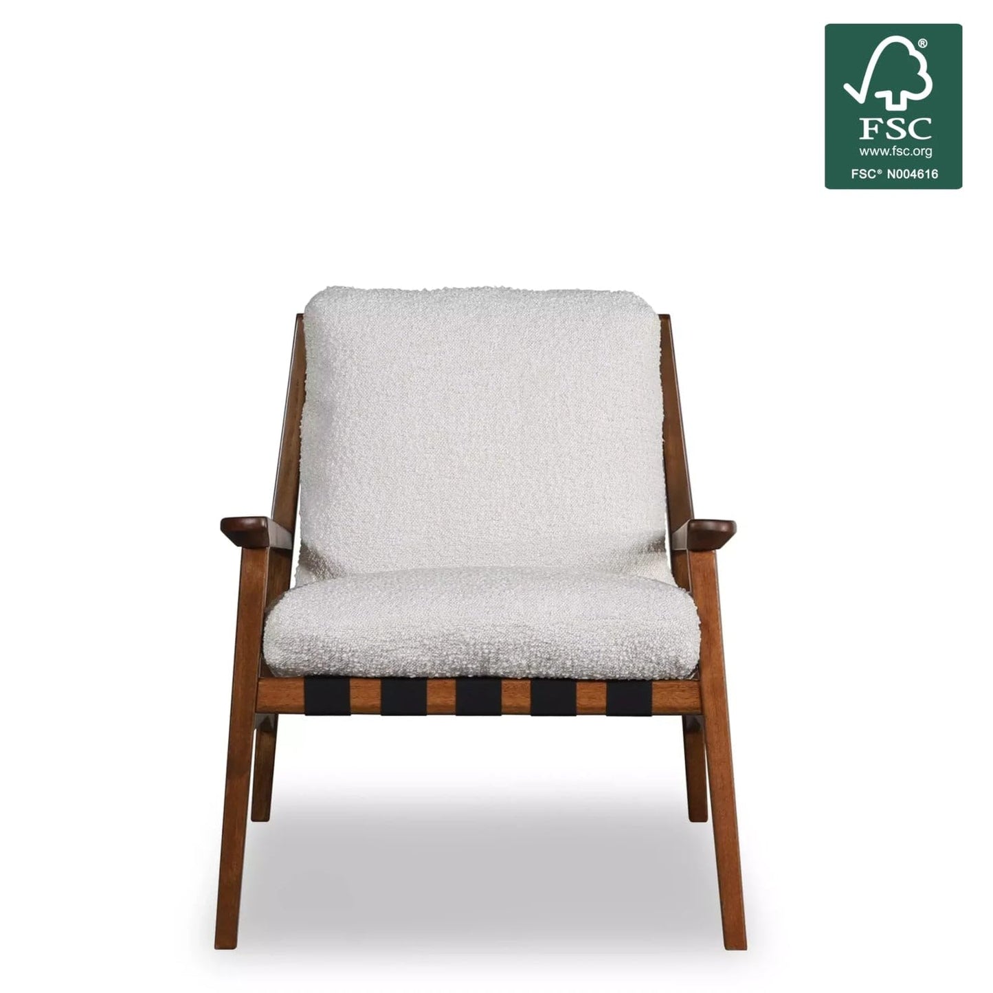 Grain Wood Furniture Solid Wood Mid Century Lounge Chair with Stone Gray Cushions