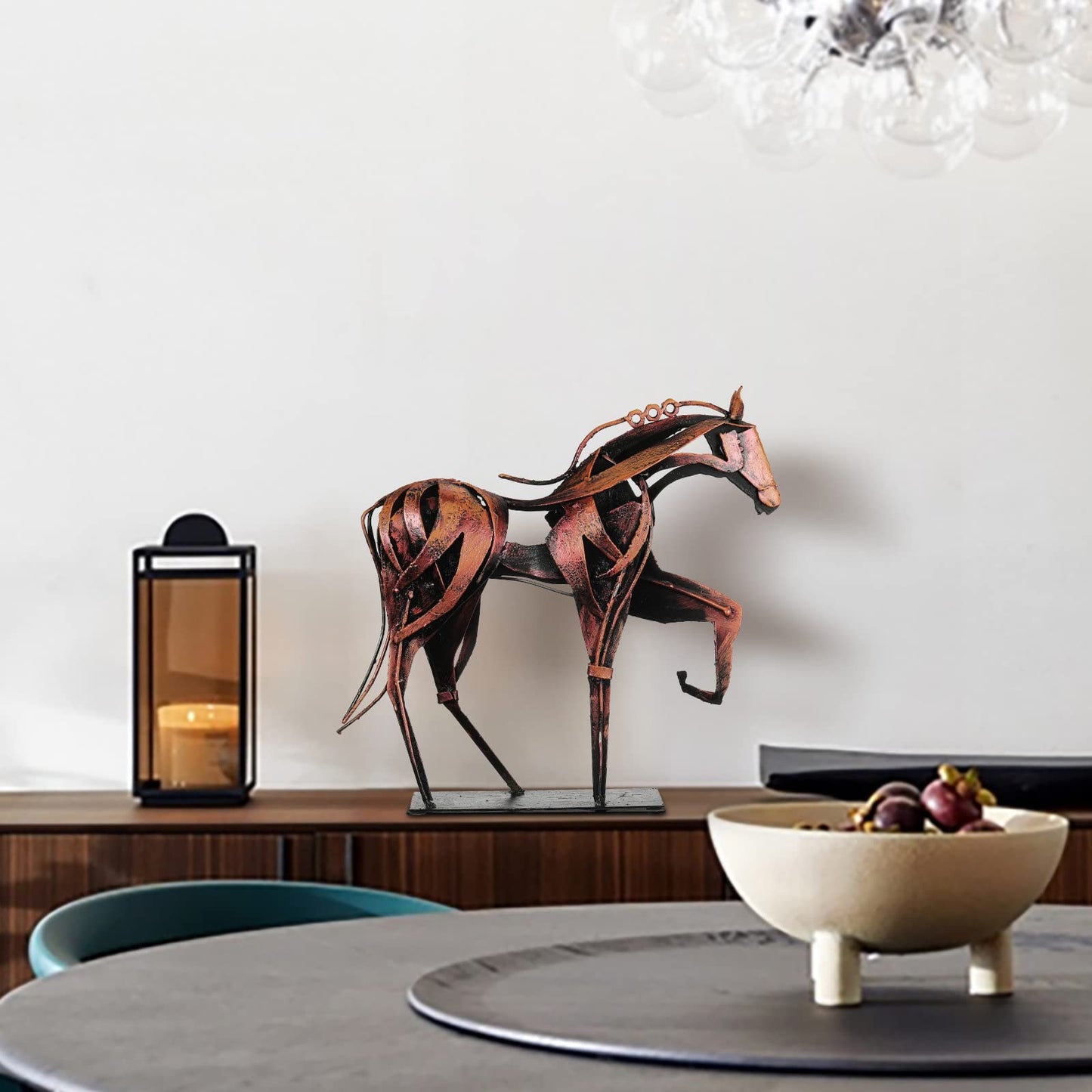 SunBlogs Art Metal Horse Statue Decor, Handmade Strong Modern Horse Sculpture Handicraft, Rustic Metal Statue Decorations Gift for Home Office Desk Figurine (Brown)