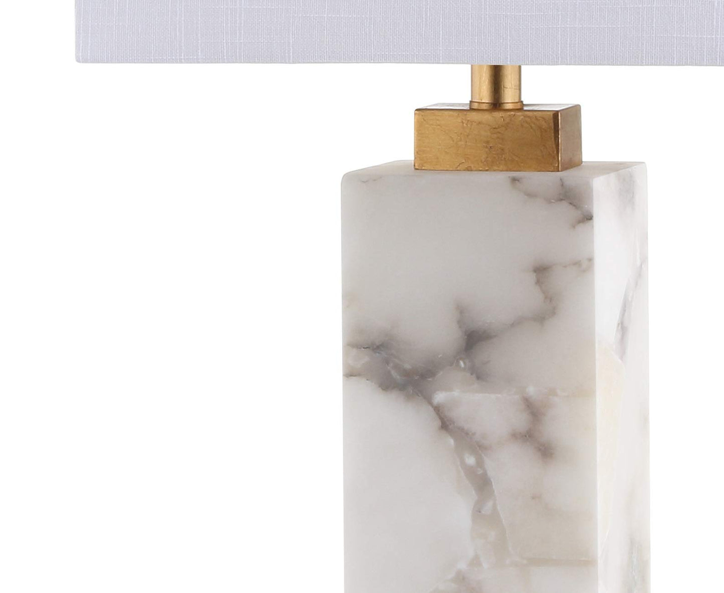 JONATHAN Y 24.25" Black/White Modern Alabaster LED Table Lamp for Home Decor, White Linen Shade, Coastal Nightstand Lamp with Built-in Base Accent Light (JYL8507A)