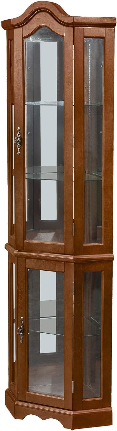 LKTART Corner Storage Cabinet,Glass Display Cabinet with Lights,Corner Curio Cabinet with Tempered Glass Doors and Shelves(70.5" T x15.4 D x 21.7" W Walnut)