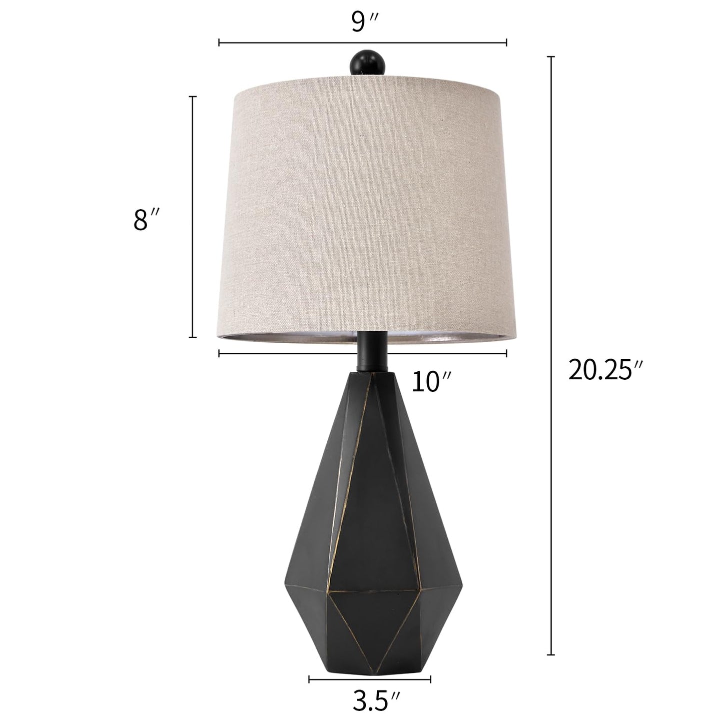 PoKat 20.25" Retro Farmhouse Table Lamp Set of 2 - Living Room & Bedroom Rustic Linen Bedside Nightstand Lamps for Kids, Study, Office - Resin, Suitable for Small Places