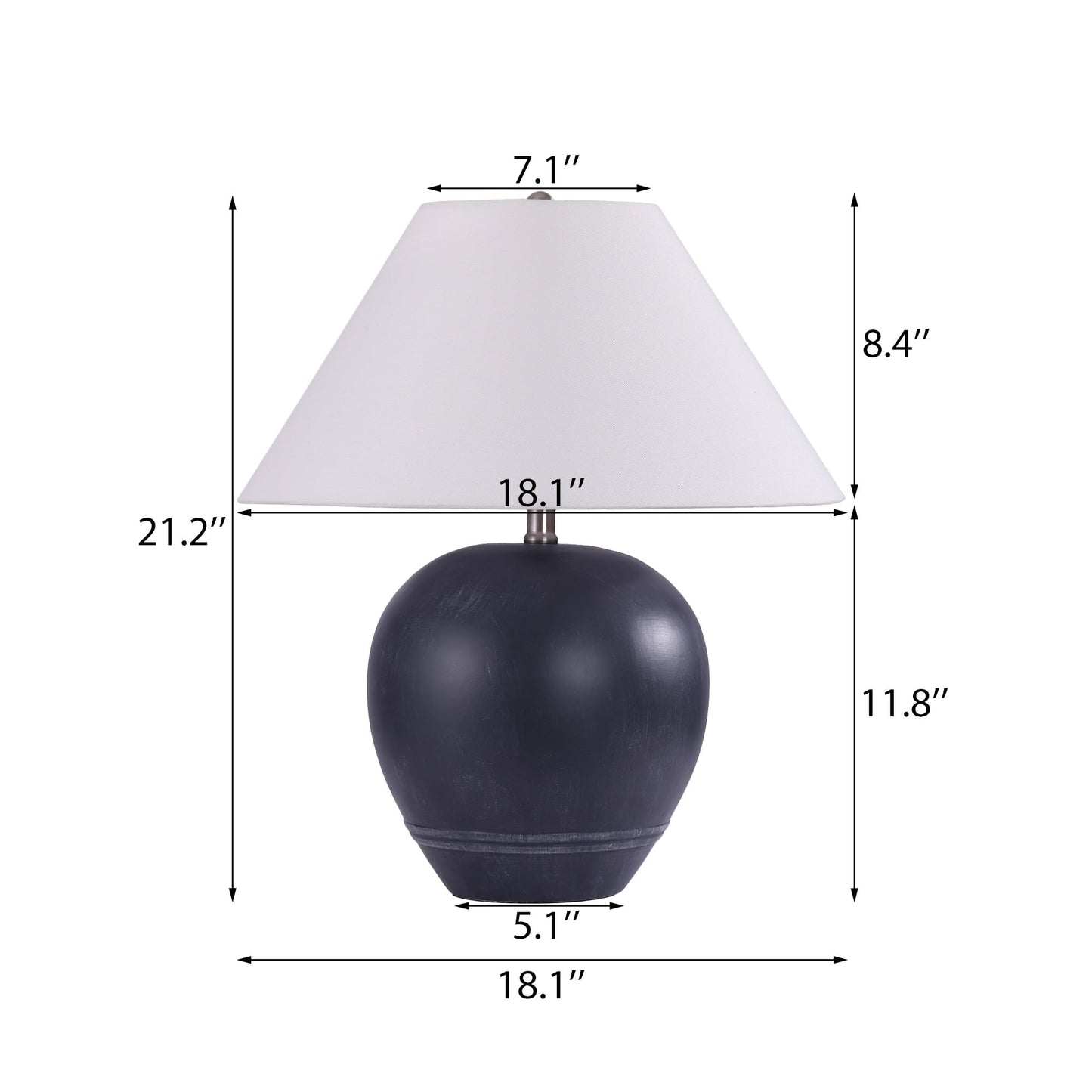 Farmhouse Ceramic Table Lamp, 21" Rustic Table Lamp with Linen Shade, 3-Way Dimmable Bedside Nightstand Lamps for Bedroom, Living Room, E26 Socket, Dark Grey