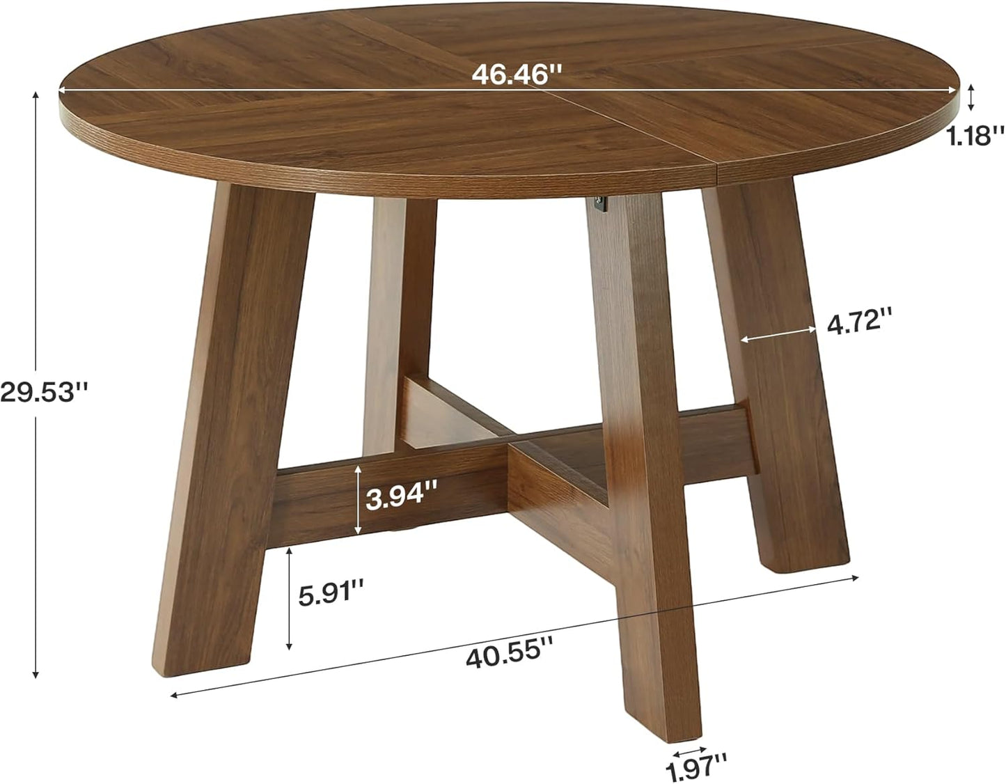 Tribesigns Round Dining Table for for 4-6 People, 47-Inch Circle Kitchen Table with Reinforced Cross Brace, Farmhouse Dining Room Furniture for Living Room, Apartment, Restaurant, Walnut Brown