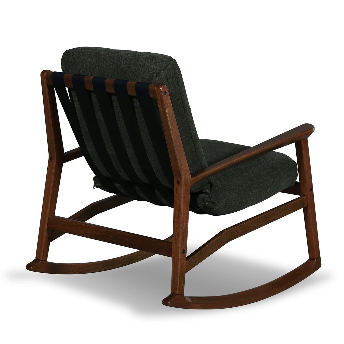 Grain Wood Furniture Solid Wood Mid Century Rocking Chair with Off-White Performance Boucle Cushions