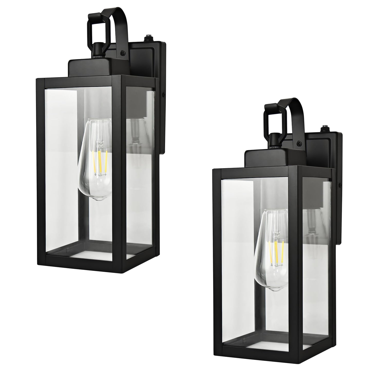 18 Inch Dusk to Dawn Outdoor Wall Light Fixtures, Large Exterior Waterproof Light Fixtures, Black Modern Porch Lights with E26 Sockets & Glass Shades, Wall Sconces for Patio, Garage, Front Door