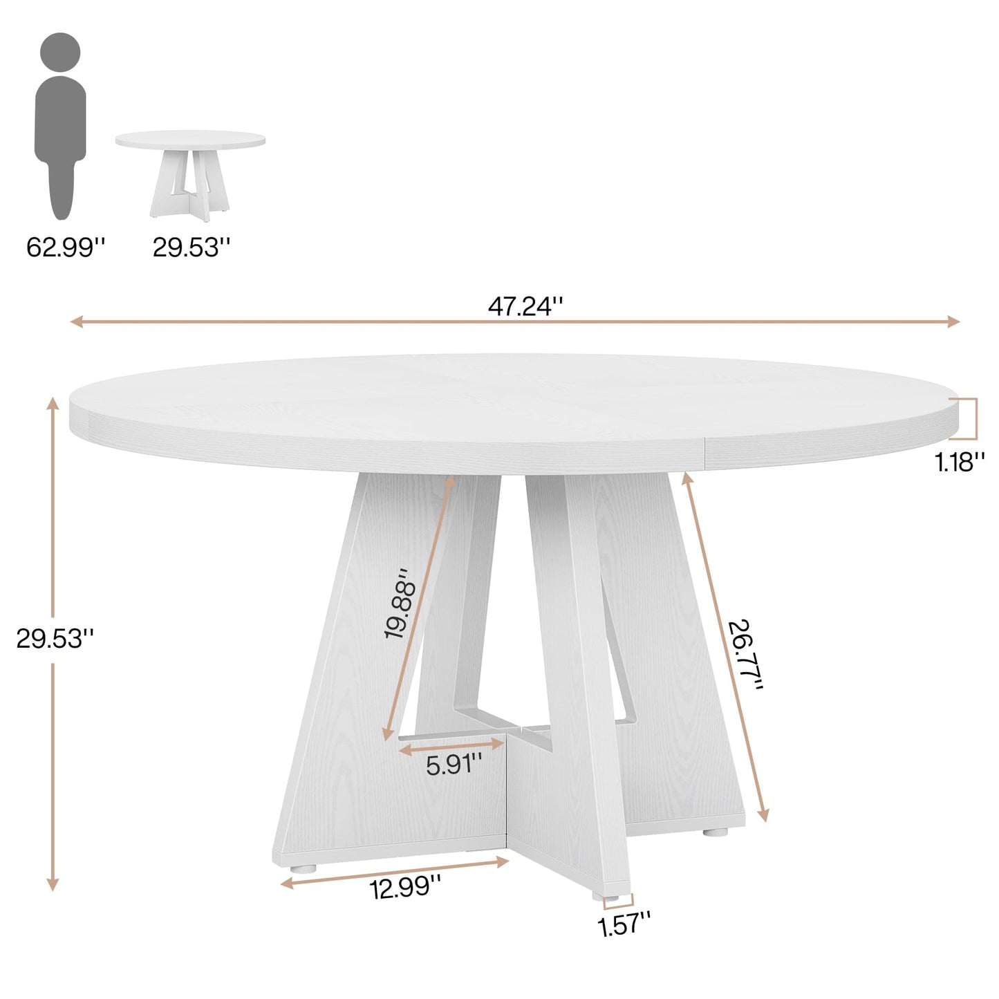 Tribesigns 47-Inch Round Conference Table for 4-6 People, Wooden Meeting Room Table with Thicken Tabletop and Wood Base (Grey)